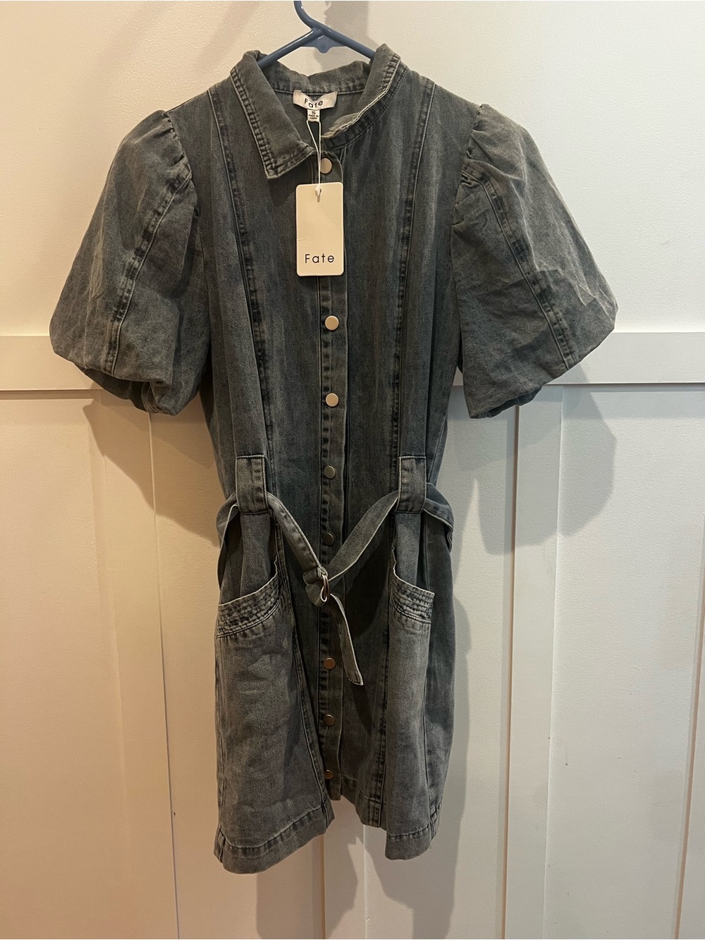 Soft denim Button-Front Dress with Belt and pockets